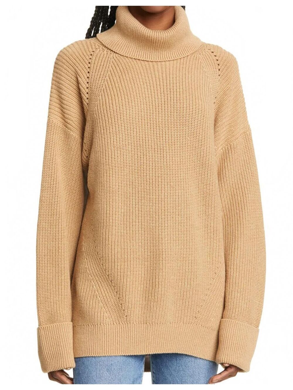 Joie Women's Aleck Beige Ribbed Knit Turtleneck Sweater Academia Quiet Luxury
